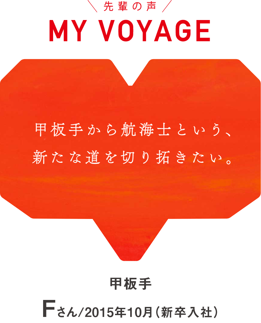 MY VOYAGE 甲板手から航海士という、新たな道を切り拓きたい。 福井 臣和